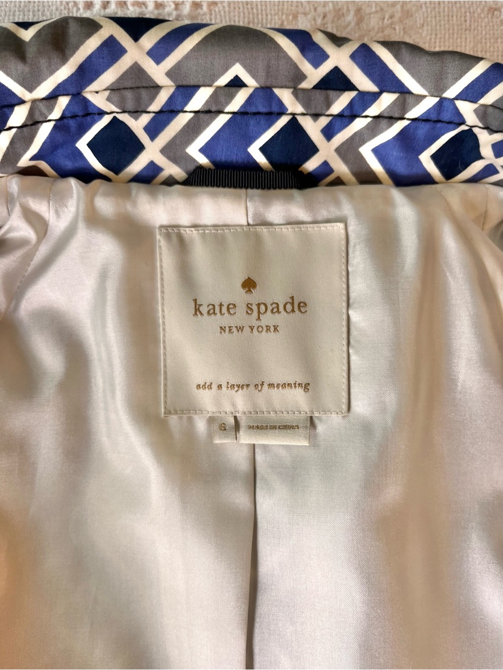 Kate Spade Lettie Trench Coat Geometric-Print Blue & Gray Women’s Belted Coat - Picture 9 of 11
